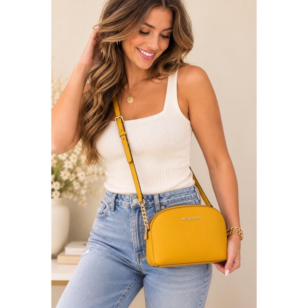 Michael Kors Jet Set Saffiano Leather Crossbody Bag Yellow